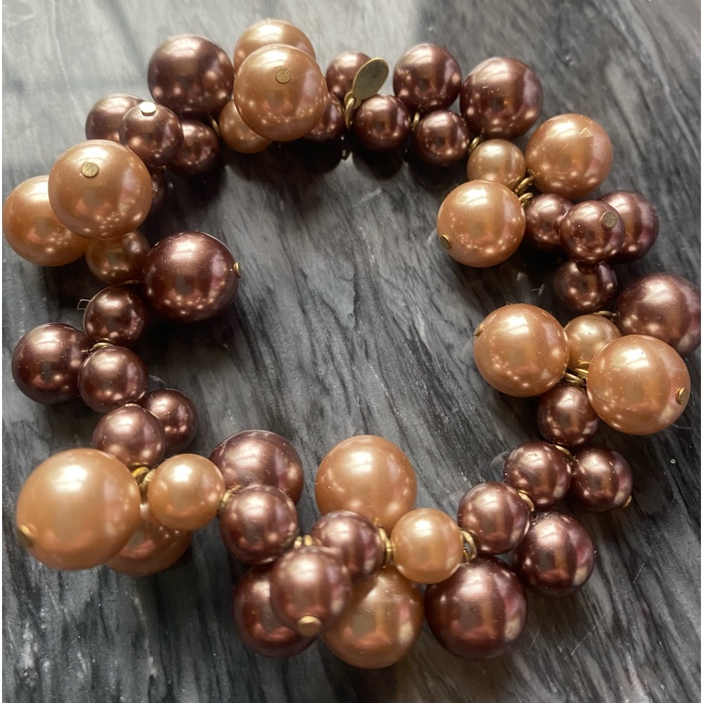 Roman RMN Bronze & Champagne Faux Pearl Stretch Bracelet
